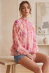 Floral Ruffles Trim Frill Hem Blouse