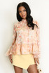 Floral Ruffles Trim Frill Hem Blouse