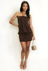 Draped Gold-Ring Halter Bodycon Mini Dress