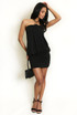 Draped Gold-Ring Halter Bodycon Mini Dress