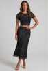Satin Lace Hem Midi Skirt