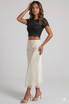 Satin Lace Hem Midi Skirt