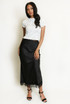Satin Lace Hem Midi Skirt