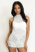 Sleeveless Mesh Bodysuit With Sequin Collar 