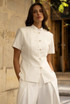 Tailored Mandarin Short Sleeve Blouse