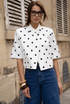 Polka Dot Short Sleeve Wrap Over Blazer 