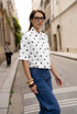 Polka Dot Short Sleeve Wrap Over Blazer 