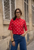 Polka Dot Short Sleeve Wrap Over Blazer 