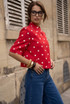 Polka Dot Short Sleeve Wrap Over Blazer 