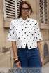 Polka Dot Short Sleeve Wrap Over Blazer 