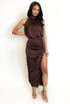 Satin Side Slit Maxi Skirt