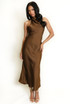 Satin Cowl Neck Midi Dress 