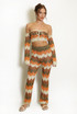 Zig Zag Crochet Knit Crop Top and Trouser Set