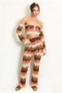 Zig Zag Crochet Knit Crop Top and Trouser Set
