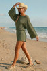 Sheer Lace Oversized Long Sleeve Top And Shorts Set