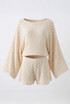 Sheer Lace Oversized Long Sleeve Top And Shorts Set