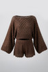 Sheer Lace Oversized Long Sleeve Top And Shorts Set