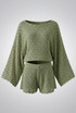 Sheer Lace Oversized Long Sleeve Top And Shorts Set