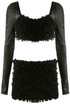 Textured Tassel Crop Top And Low Rise Mini Skirt 