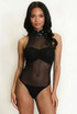 Sleeveless Mesh Bodysuit With Velvet Sequin Collar 