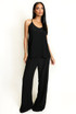 Crinkle Beaded Halter Blouse and Trouser Set
