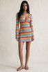 Zig Zag Ring Plunge Neck Mini Dress