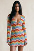 Zig Zag Ring Plunge Neck Mini Dress