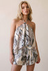 Abstract Halterneck Blouse and Shorts Set