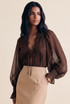 Lace Trim Sheer Tie Front Blouse
