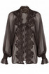 Lace Trim Sheer Tie Front Blouse