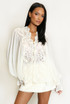 Lace Trim Sheer Tie Front Blouse