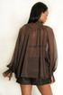 Lace Trim Sheer Tie Front Blouse