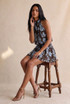 Leaf Printed Halter Mini Dress