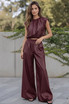 PU Balloon Blouse and Trouser Set