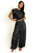 PU Balloon Blouse and Trouser Set