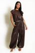 PU Balloon Blouse and Trouser Set