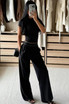 Banded Waist Wide Leg Trousers
