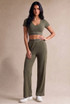 Banded Waist Wide Leg Trousers