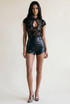 Sheer Flocking Mandarin Top