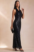 Sequin Halterneck Open Back Maxi