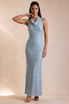 Sequin Halterneck Open Back Maxi Dress