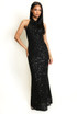 Sequin Halterneck Open Back Maxi