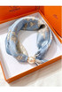 Floral Print Pearl Clasp Satin Neck Scarf 
