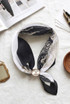Two Tone Print Pearl Clasp Neck Scarf 