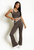 Contrast Lining Vest Zipper and Flare Leggings Set