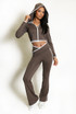 Contrast Lining Vest Zipper and Flare Leggings Set