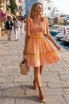 Tie Shoulders Striped Smocked Dress