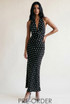 Satin Polka Dot Tie Back Midi Dress(PRE ORDER)