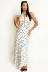 Satin Polka Dot Tie Back Midi Dress