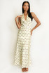 Satin Polka Dot Tie Back Midi Dress